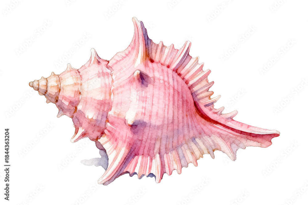 Fototapeta premium Watercolor Painting of Pink Spiny Sea Shell