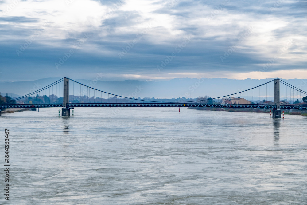 Fototapeta premium Suspension bridge over the river Loire, Ancenis, France 