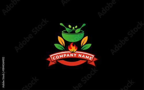 modren-minimalist-concept-healthy-food-logo-template-green-vegetarian-organic-food-black-background