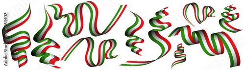 Italian flag ribbon set for advertising layout, sheets, web, social media, web, greeting cards background, banner, flyer.