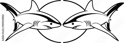 Stunning deep blue shark logo inspired by the deep ocean, sleek and powerful shark silhouette, modern minimalist vector logo, smooth clean curves, flat design