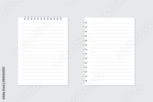A set of plain lined paper with tear-off sheets, a spiral notebook. A ring-bound notebook