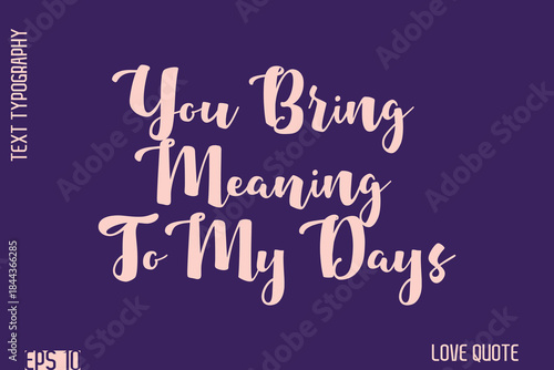 You Bring Meaning To My Days   -Romantic Love Phrase Stylish Bold Cursive Typography Lettering Text Design