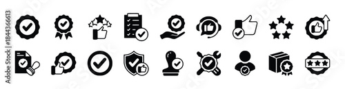 Approved quality icon set with guarantee assurance tick check mark stamp vector symbols best choice verified certification