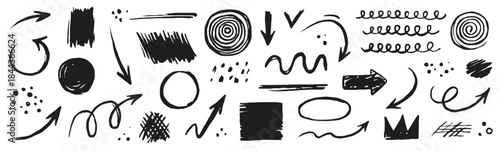 Arrows and doodles vector design concept for notes and handmade elements black simple on white background