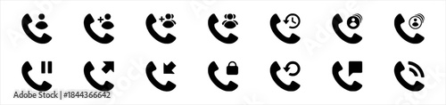 Assorted collection of phone call icons representing different actions and states on white background