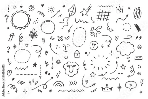 Assorted hand-drawn doodle and symbols hand drawn arrows