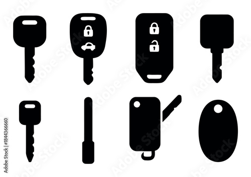 Assorted key and key fob silhouettes keys key fobs