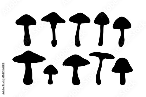 Assorted mushroom silhouettes fungi toadstool