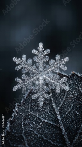 Extreme macro of single ice snowflake crystal with intricate details wallpaper.