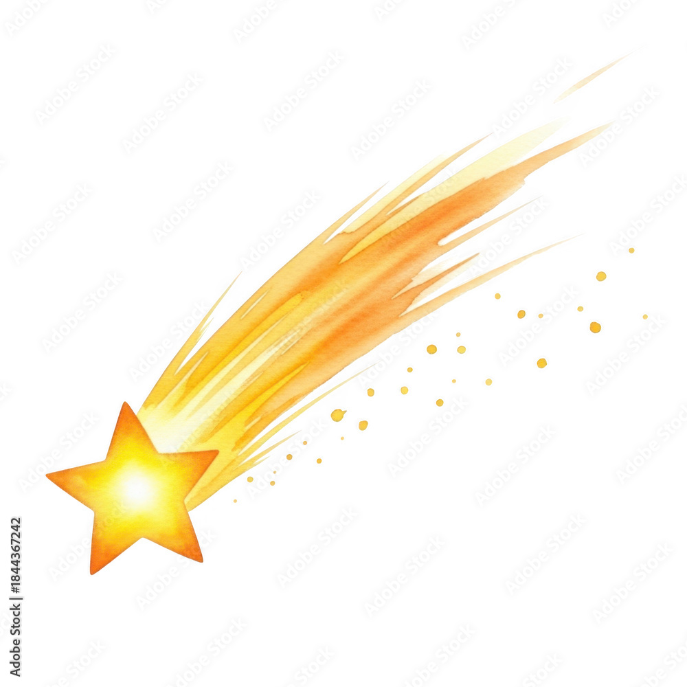 Obraz premium Watercolor Brilliant shooting star isolated on a transparent background