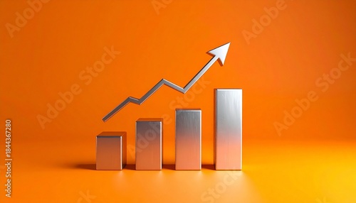 3D bar chart with upward arrow on orange.