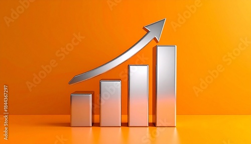 3D bar chart with upward arrow on orange.