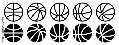Basketball in outline and solid styles sport game