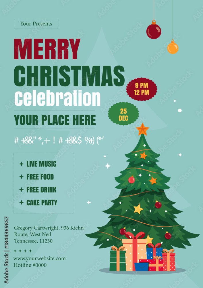 Fototapeta premium Merry Christmas celebration event poster template with a tree