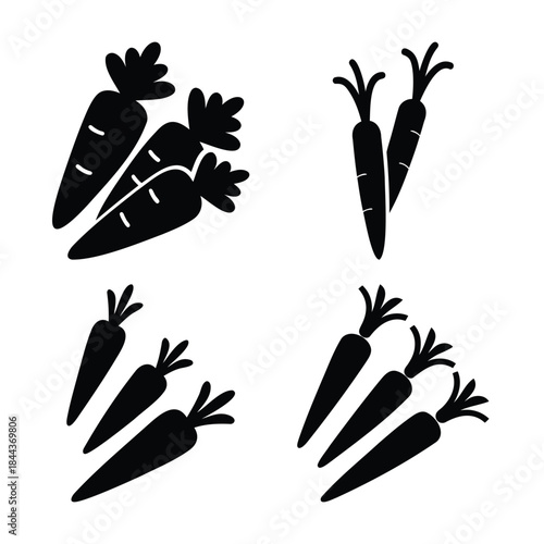 Simple black carrot icons set on a clean white background