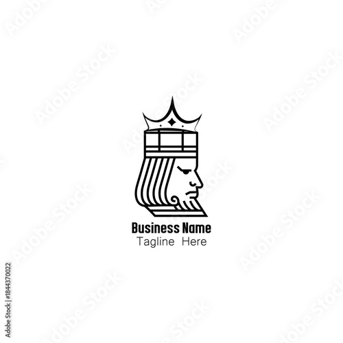 King Head Logo with Crown in Line Art Style