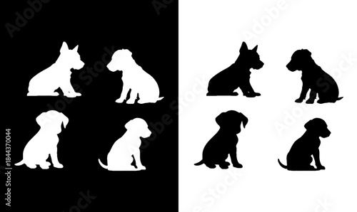 dog kid silhouette set vector illustration, puppy dog silhouette vector illustration, puppy, dog, pet, silhouette, silhouettes, kids, child, animas, animal, wildlife, forest, black, people, couple, 