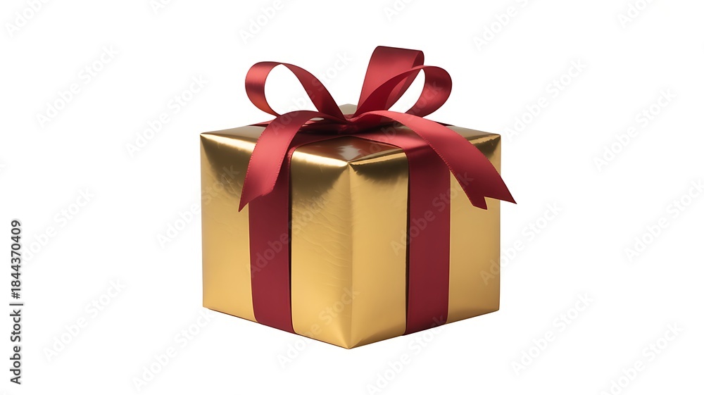 Fototapeta premium Golden gift box with bow isolated on white.