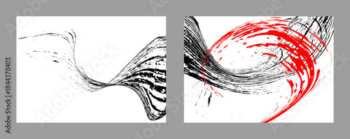 Strokes of black and red paint on a white background. Set of two templates. Design template for the design of banners, posters, booklets, covers, magazines. EPS 10