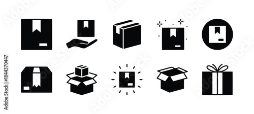 Boxes parcel delivery icons set flat isolated vector illustration for package shop and store.