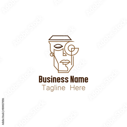 Abstract Line Art Coffee Face Logo Concept