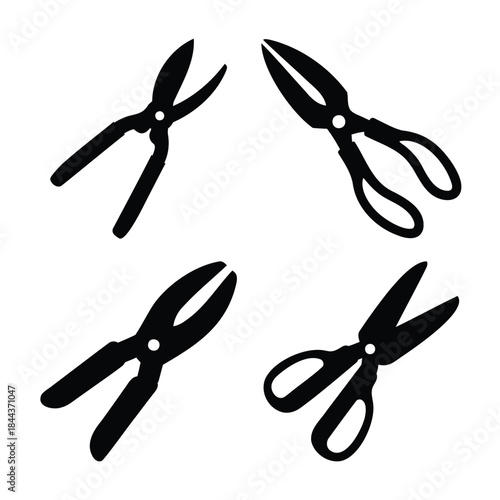 Set of various garden and household cutting tools silhouettes