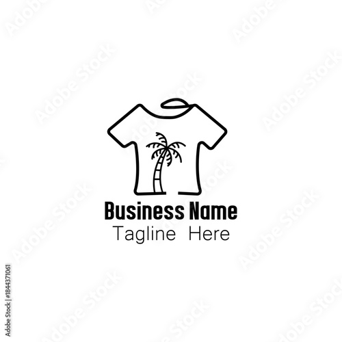 Line Art T-Shirt Logo with Palm Tree for Summer Apparel Brand