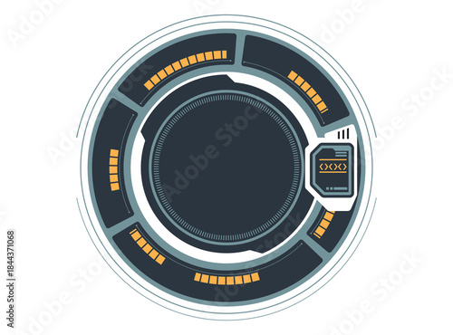 Futuristic dark HUD circle progress bars technical interface elements High tech digital background