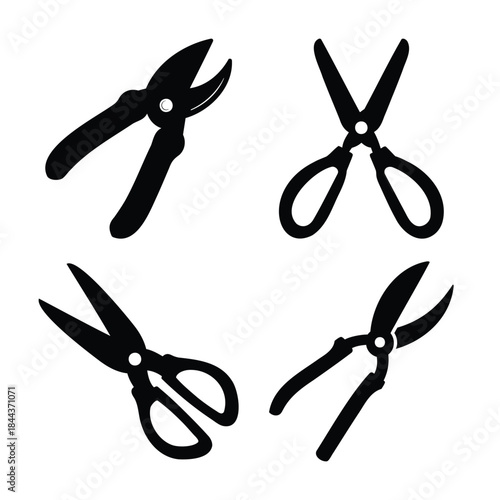 Diverse cutting tool silhouettes: scissors and garden shears