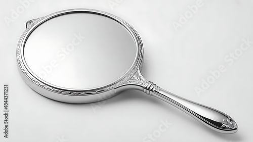 Silver round hand mirror isolated.