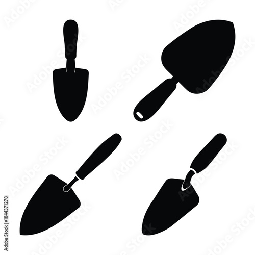 Gardening trowel silhouettes set for planting and digging