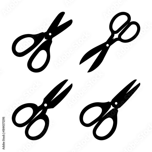 Set of four black scissor icons for craft and cutting design