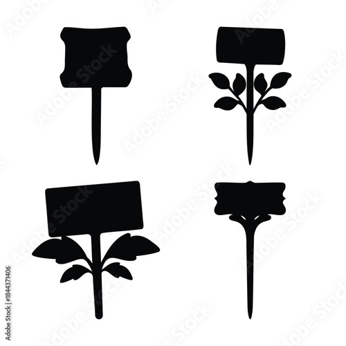Garden marker stakes and plant label silhouettes vector set