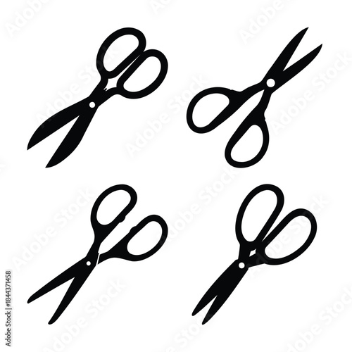 Black scissor silhouettes, cutting tools for crafts and office