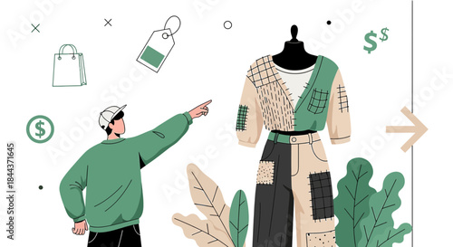 Sustainable fashion and conscious consumerism concept promoting upcycled and recycled garments