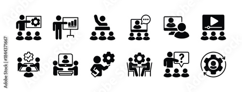 Business training and development courses for employees working together towards progress concept vector