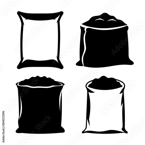 Sacks for commodities, empty and full, vector illustration set