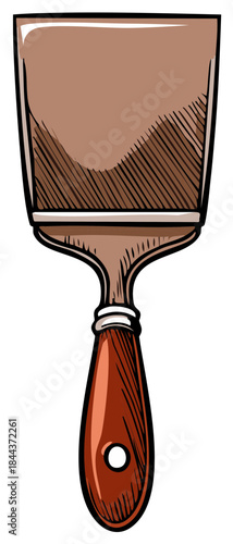 Illustrative Brown Paint Brush with Wooden Handle Construction Supply Tool
