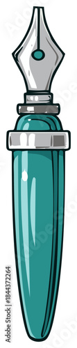 Elegant teal fountain pen illustration with a classic silver nib for writing and calligraphy