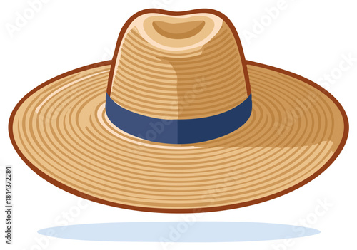 Classic straw hat with a blue ribbon, summer accessory, vintage style sun protection, headwear for vacation