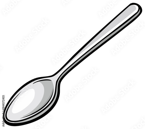 Sleek Silver Spoon with Reflective Surface and Black Outline