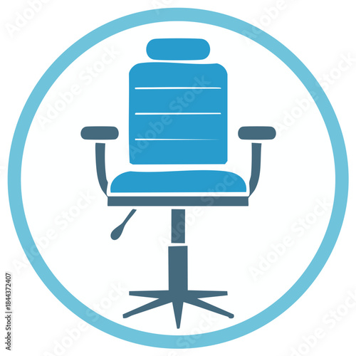 Blue Office Chair inside Circle, Furniture, Wheel Base, Arm Rests - Illustration Icon, Seat
