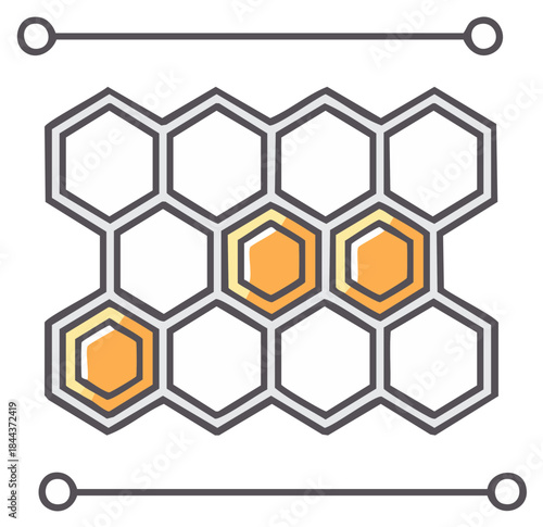 Honeycombs Illustration with Selected Hexagonal Shapes Arrangement in Structure