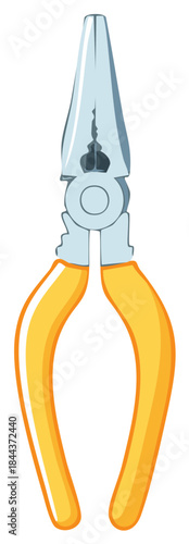 Yellow handled needle nose pliers utility hand tool isolated vector illustration