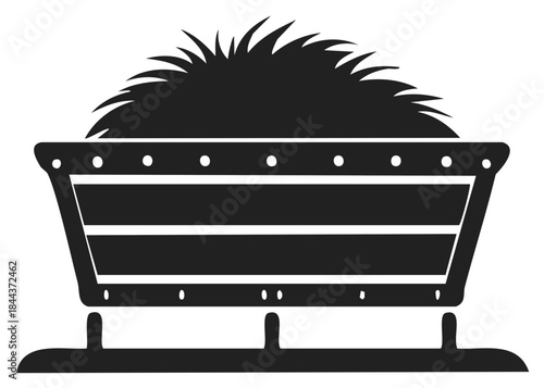Black silhouette of a manger filled with hay, a symbol of Christmas and Nativity