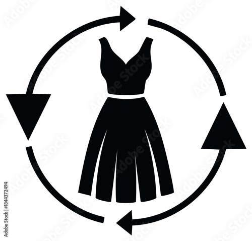 Sustainable Clothing and Circular Fashion Vector Icon with Dress