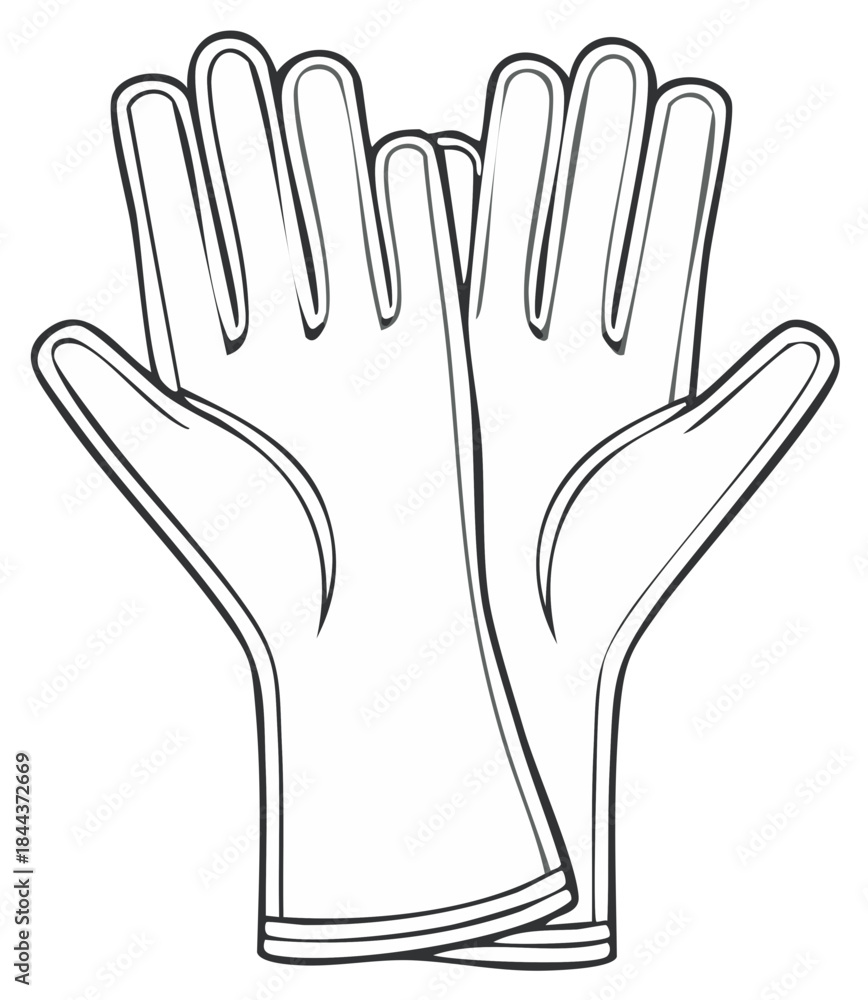 Obraz premium Line art illustration of a pair of gardening gloves with fingers spread open