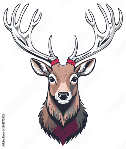 Elegant stag with impressive antlers illustration wildlife vector drawing