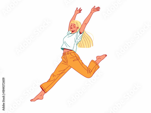 Happy woman jumping with joy illustration